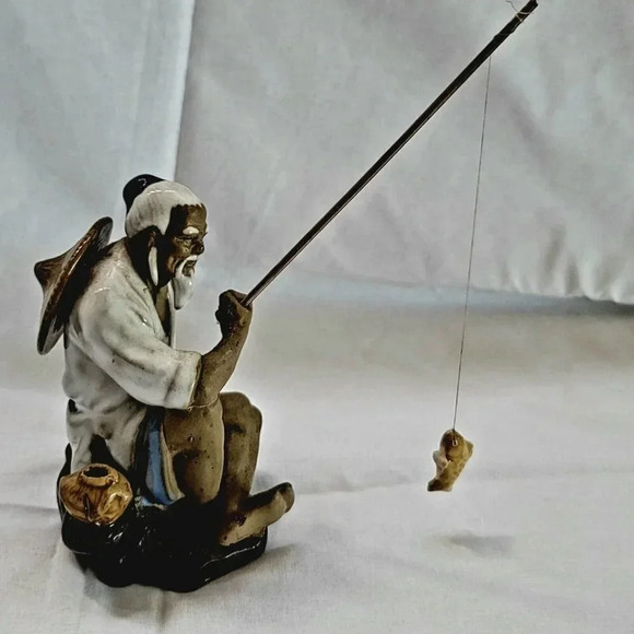 VINTAGE WANJIANG CHINA CHINESE SHIWAN MUDMAN FISHERMAN 5" FIGURINE SEE PHOTOS - Picture 4 of 16